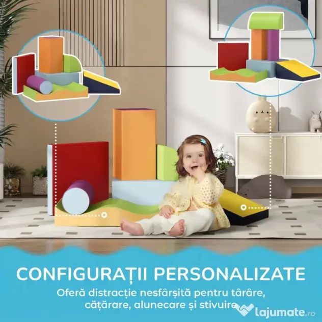 HOMCOM Set de 7 Blocuri Moi pentru Copii 1-3 Ani în Spumă și Piele PU, pentru Casă și Grădiniță, Multicolor | Aosom Romania