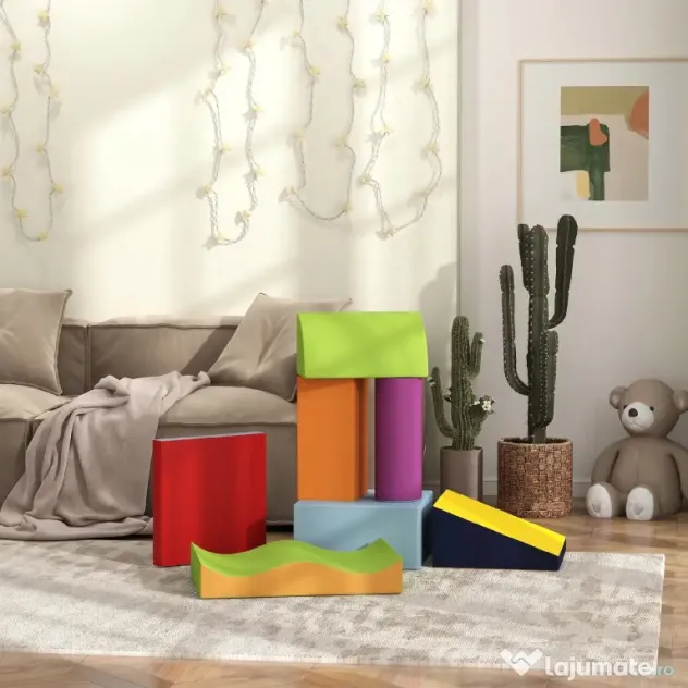 HOMCOM Set de 7 Blocuri Moi pentru Copii 1-3 Ani în Spumă și Piele PU, pentru Casă și Grădiniță, Multicolor | Aosom Romania