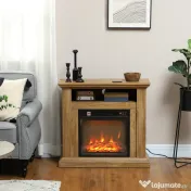 HOMCOM Șemineu Electric cu Efect de Flăcări 3D și Raft, Șemineu Electric cu Oprire Automată, 81,5x30x76,2 cm, Maro | Aosom Romania 