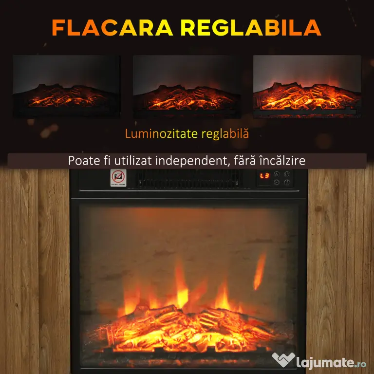 HOMCOM Șemineu Electric cu Efect de Flăcări 3D și Raft, Șemineu Electric cu Oprire Automată, 81,5x30x76,2 cm, Maro | Aosom Romania
