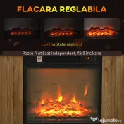 HOMCOM Șemineu Electric cu Efect de Flăcări 3D și Raft, Șemineu Electric cu Oprire Automată, 81,5x30x76,2 cm, Maro | Aosom Romania 