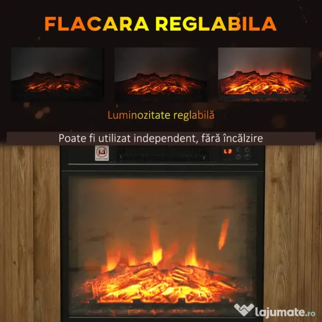 HOMCOM Șemineu Electric cu Efect de Flăcări 3D și Raft, Șemineu Electric cu Oprire Automată, 81,5x30x76,2 cm, Maro | Aosom Romania