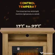 HOMCOM Șemineu Electric cu Efect de Flăcări 3D și Raft, Șemineu Electric cu Oprire Automată, 81,5x30x76,2 cm, Maro | Aosom Romania 