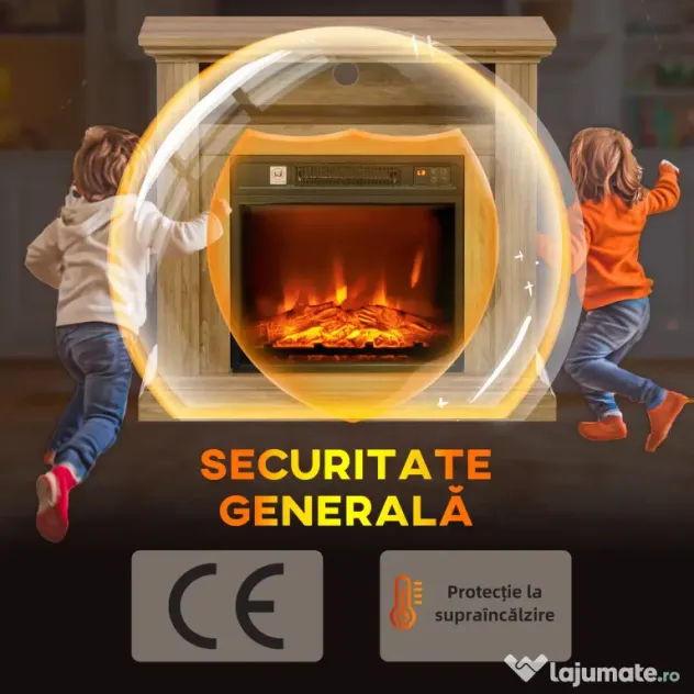 HOMCOM Șemineu Electric cu Efect de Flăcări 3D și Raft, Șemineu Electric cu Oprire Automată, 81,5x30x76,2 cm, Maro | Aosom Romania