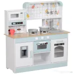 AIYAPLAY Bucătărie de Jucărie pentru Copii 3+ Ani din Lemn, Aragaz Interactiv, Cuptor și Mașină de Cafea, Alb