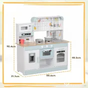 AIYAPLAY Bucătărie de Jucărie pentru Copii de 3+ Ani din Lemn, Aragaz Interactiv, Cuptor și Mașină de Cafea, Albă | Aosom Romania