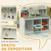 AIYAPLAY Bucătărie de Jucărie pentru Copii de 3+ Ani din Lemn, Aragaz Interactiv, Cuptor și Mașină de Cafea, Albă | Aosom Romania