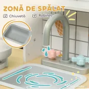 AIYAPLAY Bucătărie de Jucărie pentru Copii de 3+ Ani din Lemn, Aragaz Interactiv, Cuptor și Mașină de Cafea, Albă | Aosom Romania