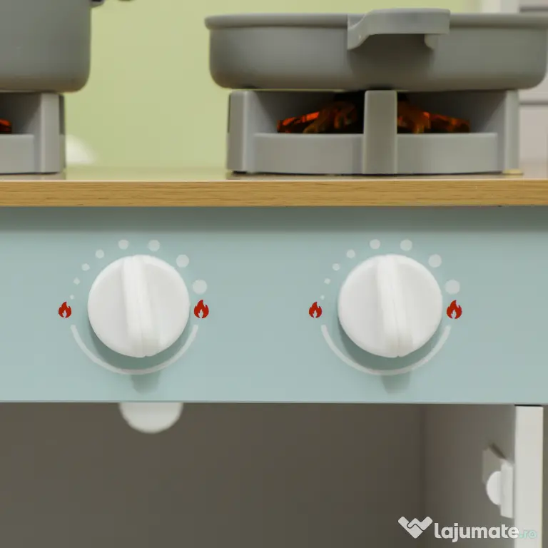 AIYAPLAY Bucătărie de Jucărie pentru Copii de 3+ Ani din Lemn, Aragaz Interactiv, Cuptor și Mașină de Cafea, Albă | Aosom Romania