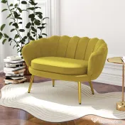 HOMCOM Canapea Modernă de 2 Locuri cu Brațe și Șezut Căptușit, pentru Dormitor și Sufragerie, 130x77x77 cm, Galben | Aosom Romania