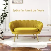 HOMCOM Canapea Modernă de 2 Locuri cu Brațe și Șezut Căptușit, pentru Dormitor și Sufragerie, 130x77x77 cm, Galben | Aosom Romania