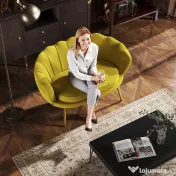 HOMCOM Canapea Modernă de 2 Locuri cu Brațe și Șezut Căptușit, pentru Dormitor și Sufragerie, 130x77x77 cm, Galben | Aosom Romania 