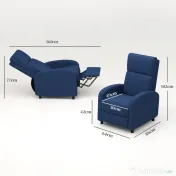 HOMCOM Fotoliu Relax Reclinabil Manual 160° cu Suport pentru Picioare, Fotoliu Reclinabil Tapițat Ergonomic din Material Textil Tip In pentru Dormitor, Birou, Sufragerie, Albastru | Aosom Romania