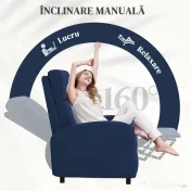 HOMCOM Fotoliu Relax Reclinabil Manual 160° cu Suport pentru Picioare, Fotoliu Reclinabil Tapițat Ergonomic din Material Textil Tip In pentru Dormitor, Birou, Sufragerie, Albastru | Aosom Romania