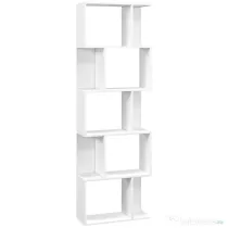 HOMCOM Raft pentru Cărți cu 5 Rafturi Separate, Bibliotecă în Formă de S din Lemn, 60x24x184,5 cm, Alb | Aosom Romania