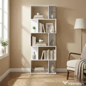 HOMCOM Raft pentru Cărți cu 5 Rafturi Separate, Bibliotecă în Formă de S din Lemn, 60x24x184,5 cm, Alb | Aosom Romania 