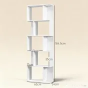 HOMCOM Raft pentru Cărți cu 5 Rafturi Separate, Bibliotecă în Formă de S din Lemn, 60x24x184,5 cm, Alb | Aosom Romania 