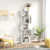 HOMCOM Raft pentru Cărți cu 5 Rafturi Separate, Bibliotecă în Formă de S din Lemn, 60x24x184,5 cm, Alb | Aosom Romania 