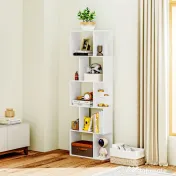 HOMCOM Raft pentru Cărți cu 5 Rafturi Separate, Bibliotecă în Formă de S din Lemn, 60x24x184,5 cm, Alb | Aosom Romania 