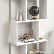 HOMCOM Raft pentru Cărți cu 5 Rafturi Separate, Bibliotecă în Formă de S din Lemn, 60x24x184,5 cm, Alb | Aosom Romania 