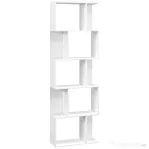 HOMCOM Raft pentru Cărți cu 5 Rafturi Separate, Bibliotecă în Formă de S din Lemn, 60x24x184,5 cm, Alb