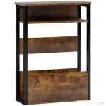 HOMCOM Masă de cafea în stil industrial pentru living, cu 2 rafturi, din lemn și metal, 46x18x58,5 cm, maro