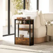 HOMCOM Măsuță de Living în Stil Industrial cu 2 Rafturi, Măsuță Laterală din Lemn și Metal, 46x18x58,5 cm, Maro Rustic | Aosom Romania 