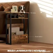 HOMCOM Măsuță de Living în Stil Industrial cu 2 Rafturi, Măsuță Laterală din Lemn și Metal, 46x18x58,5 cm, Maro Rustic | Aosom Romania 