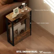 HOMCOM Măsuță de Living în Stil Industrial cu 2 Rafturi, Măsuță Laterală din Lemn și Metal, 46x18x58,5 cm, Maro Rustic | Aosom Romania 
