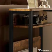 HOMCOM Măsuță de Living în Stil Industrial cu 2 Rafturi, Măsuță Laterală din Lemn și Metal, 46x18x58,5 cm, Maro Rustic | Aosom Romania 
