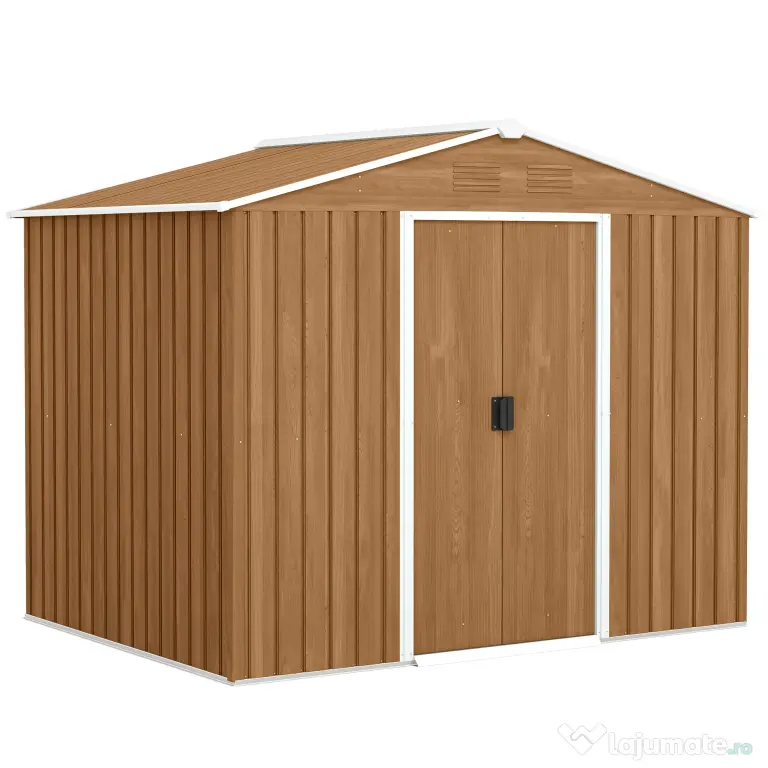 Outsunny Casută de Grădină, Magazie de Exterior pentru Unelte cu 2 Uși Culisante și 4 Prize de Aerisire, 236x174x190 cm, Gri | Aosom Romania