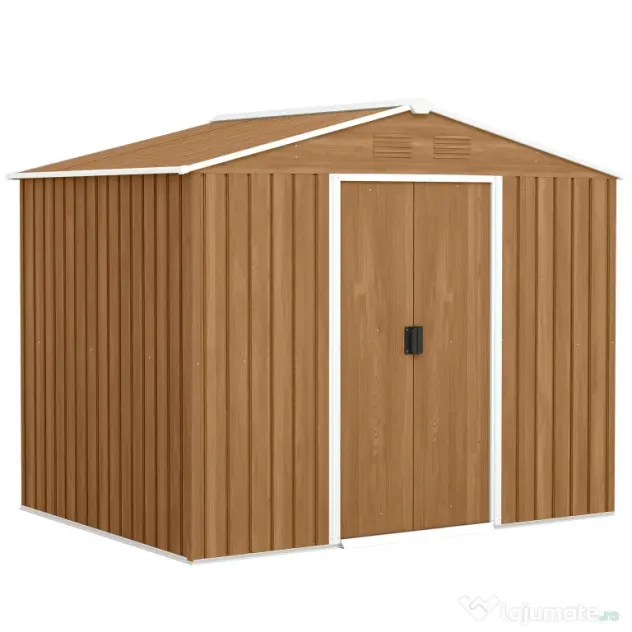 Outsunny Casută de Grădină, Magazie de Exterior pentru Unelte cu 2 Uși Culisante și 4 Prize de Aerisire, 236x174x190 cm, Gri | Aosom Romania