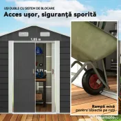 Outsunny Magazie de Gradina, Suport pentru Unelte din Otel cu Usi Glisante si Orificii de Aerisire, 196x236x208 cm, Maro | Aosom Romania 
