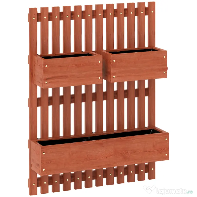 Outsunny Jardinieră Verticală cu Șipci și 3 Vase Detașabile, în Lemn de Brad, 60x16x80 cm, Maro | Aosom Romania