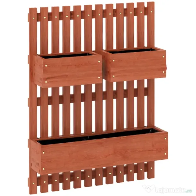 Outsunny Jardinieră Verticală cu Șipci și 3 Vase Detașabile, în Lemn de Brad, 60x16x80 cm, Maro | Aosom Romania