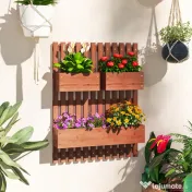 Outsunny Jardinieră Verticală cu Șipci și 3 Vase Detașabile, în Lemn de Brad, 60x16x80 cm, Maro | Aosom Romania 