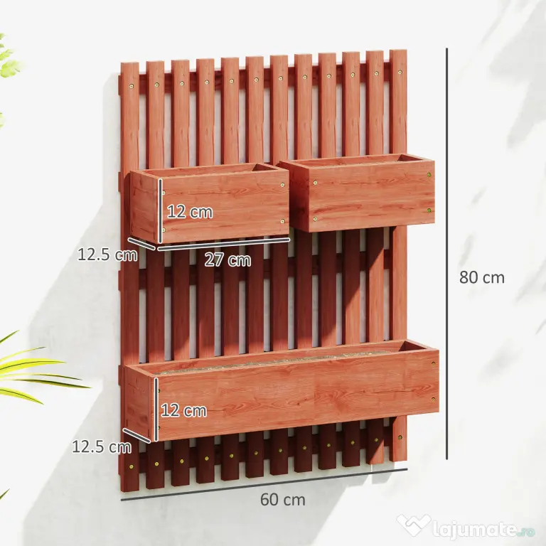 Outsunny Jardinieră Verticală cu Șipci și 3 Vase Detașabile, în Lemn de Brad, 60x16x80 cm, Maro | Aosom Romania