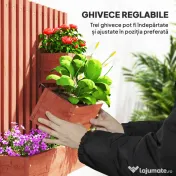 Outsunny Jardinieră Verticală cu Șipci și 3 Vase Detașabile, în Lemn de Brad, 60x16x80 cm, Maro | Aosom Romania 