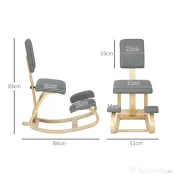 HOMCOM Scaun genunchi ergonomic, din lemn de mesteacăn, care permite o mișcare ușoară de leagăn, 51x84x93 cm, Gri | Aosom Romania 