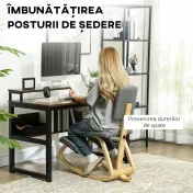 HOMCOM Scaun genunchi ergonomic, din lemn de mesteacăn, care permite o mișcare ușoară de leagăn, 51x84x93 cm, Gri | Aosom Romania 