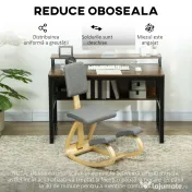 HOMCOM Scaun genunchi ergonomic, din lemn de mesteacăn, care permite o mișcare ușoară de leagăn, 51x84x93 cm, Gri | Aosom Romania 