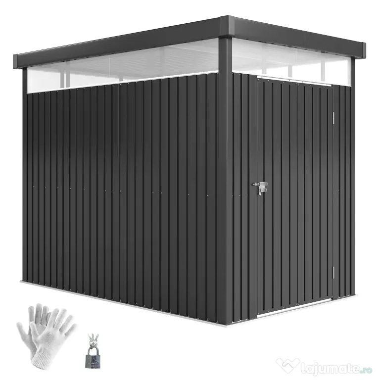 Outsunny Magazie de Grădină cu Luminator Superior din Acril și Orificii de Drenaj, 162x259x201 cm, Gri Închis | Aosom Romania