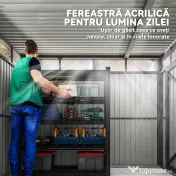 Outsunny Magazie de Grădină cu Luminator Superior din Acril și Orificii de Drenaj, 162x259x201 cm, Gri Închis | Aosom Romania 
