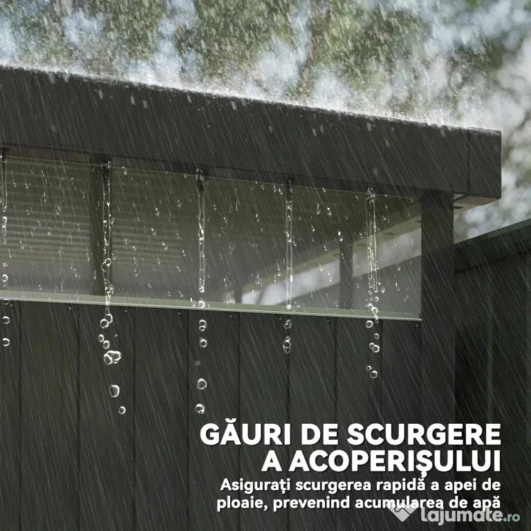 Outsunny Magazie de Grădină cu Luminator Superior din Acril și Orificii de Drenaj, 162x259x201 cm, Gri Închis | Aosom Romania