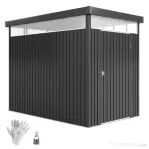 Outsunny Magazie de Grădină cu Luminator Superior din Acril și Orificii de Drenaj, 162x259x201 cm, Gri Închis