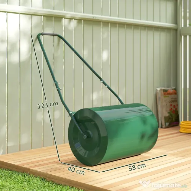 Outsunny Rola de Gazon 63L, cu Lamă Răzuitor, din Metal, 123x58x40 cm, Verde Închis