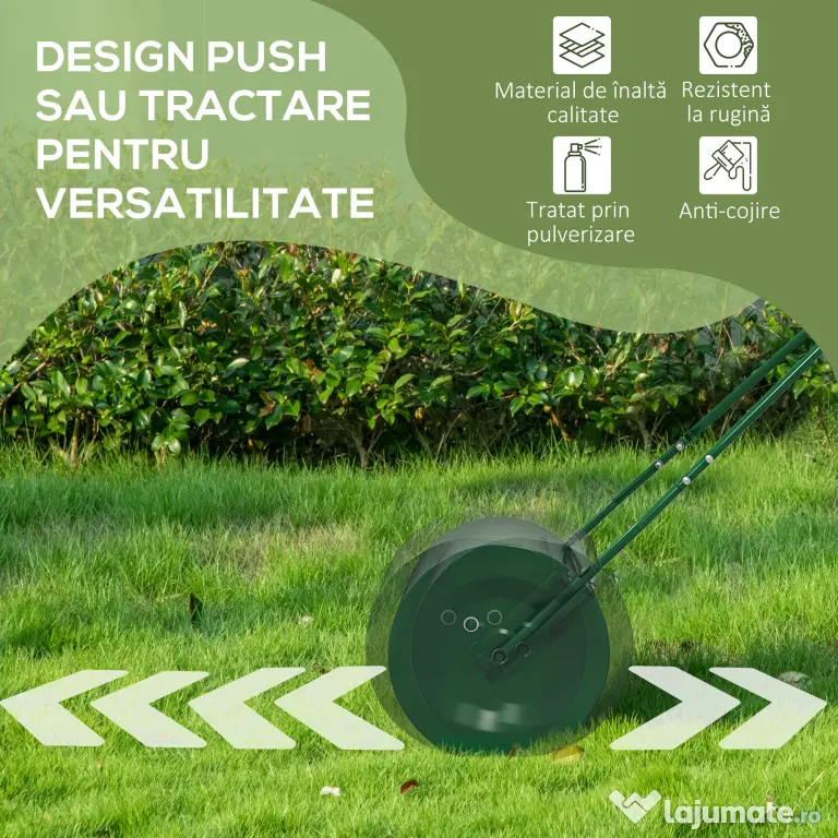Outsunny Rola de Gazon 63L, cu Lamă Răzuitor, din Metal, 123x58x40 cm, Verde Închis