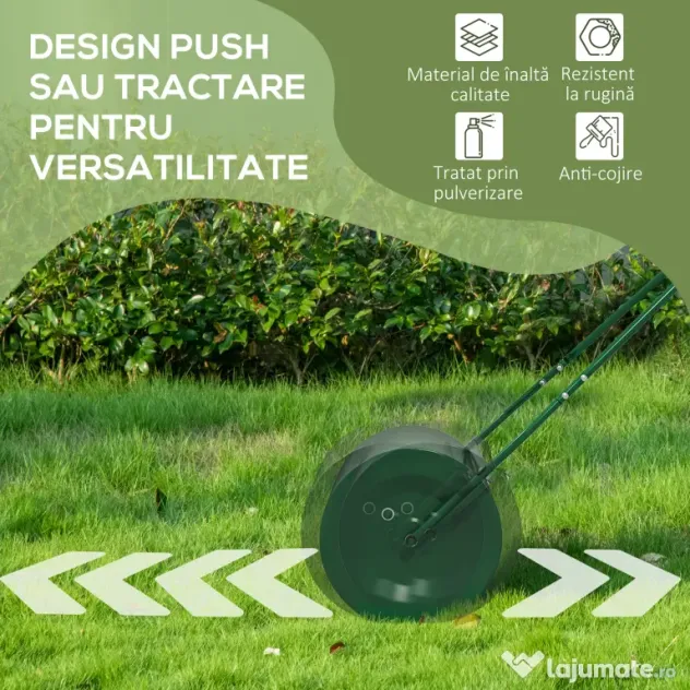 Outsunny Rola de Gazon 63L, cu Lamă Răzuitor, din Metal, 123x58x40 cm, Verde Închis