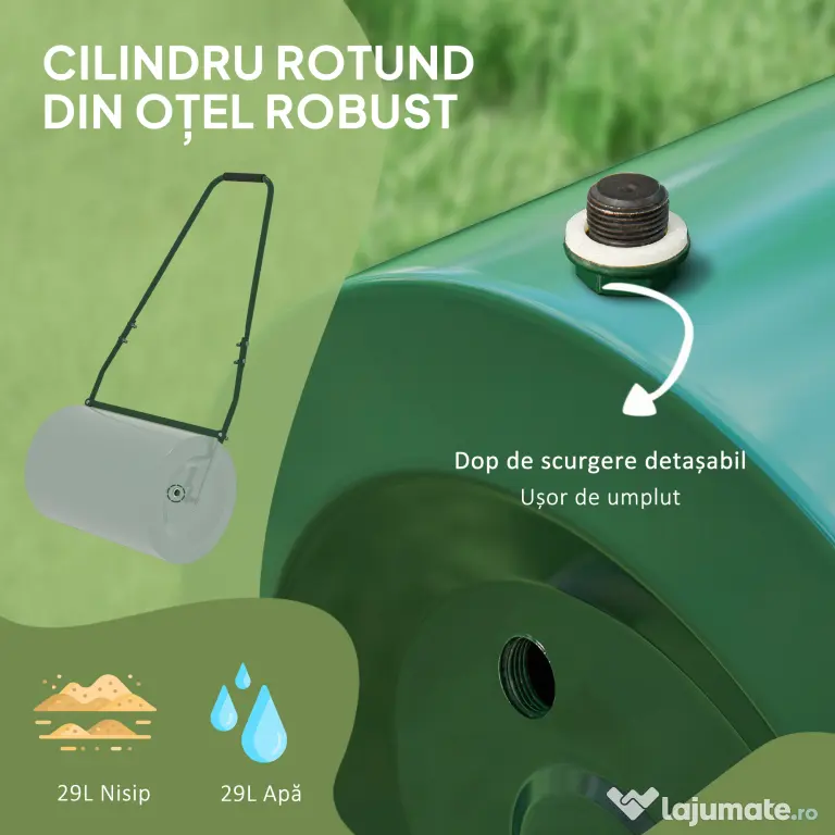 Outsunny Rola de Gazon 63L, cu Lamă Răzuitor, din Metal, 123x58x40 cm, Verde Închis