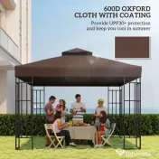 Outsunny Acoperiș de Schimb pentru Foișor 3x3 m cu 2 Niveluri pentru Grădină, Copertină Rezistentă la Apă din Țesătură Oxford 370g/㎡ Anti-UV 30+ cu Orificii de Drenaj, Cafeniu | Aosom Romania